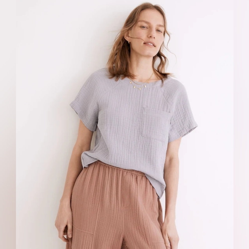 Madewell Lightspun Renwood Button-Back Top In Lilac, Size M
